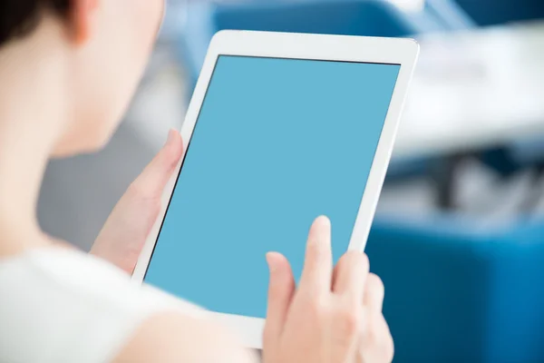 Woman with modern white digital tablet — Stock Photo, Image