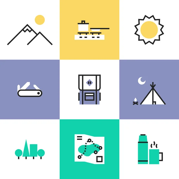 Set de iconos de senderismo y camping — Vector de stock