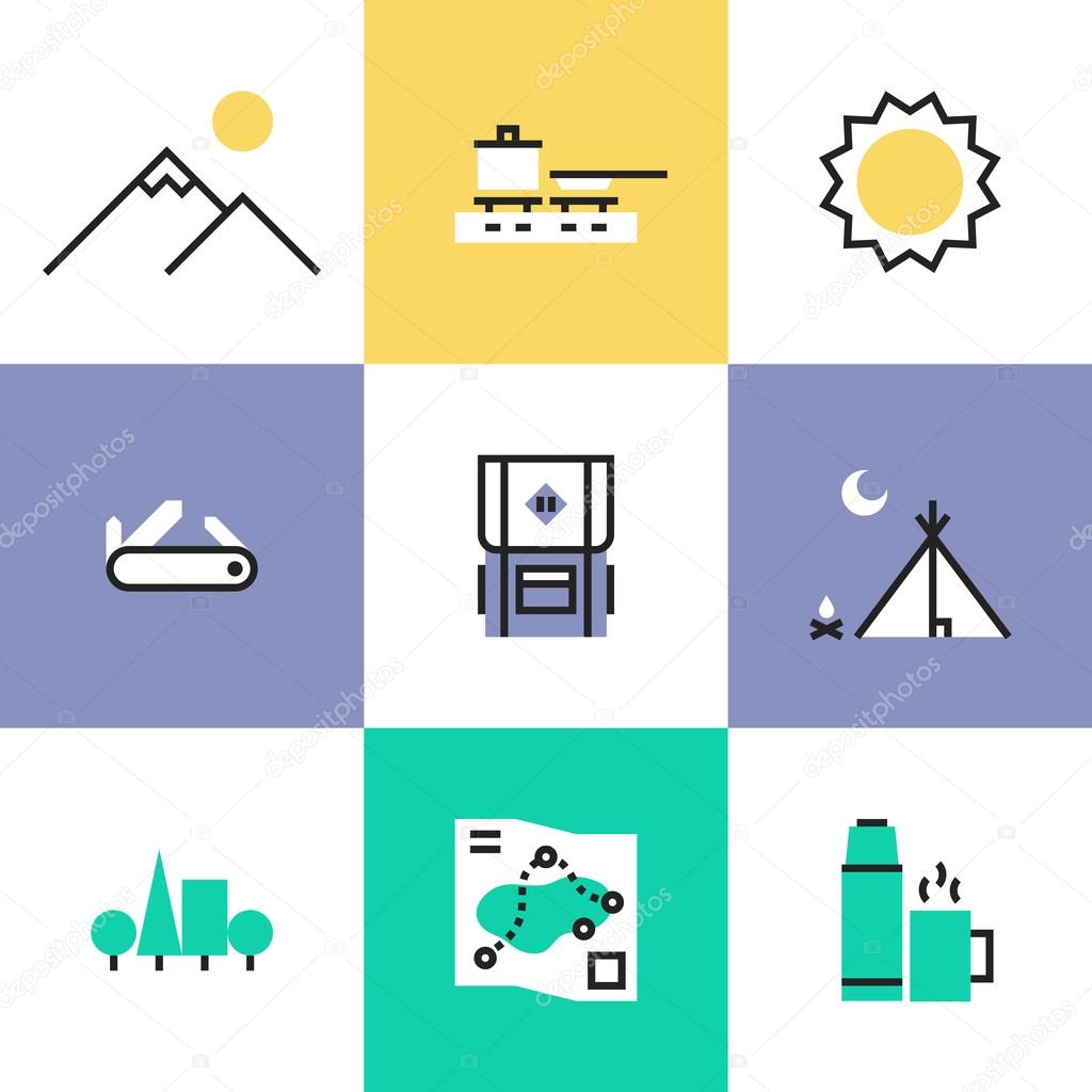 Hiking and camping  icons set
