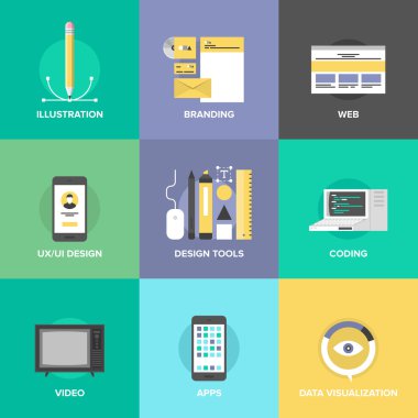 Web Tasarım ve geliştirme düz simgeler