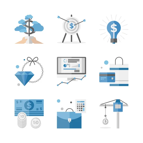 Finance and investment money flat icons set — Stock Vector