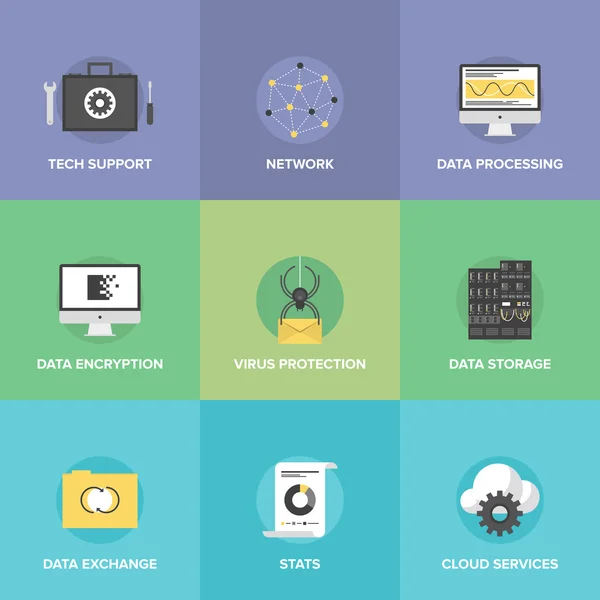Icone dei servizi dati di rete — Vettoriale Stock
