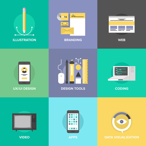 Web design and development flat icons