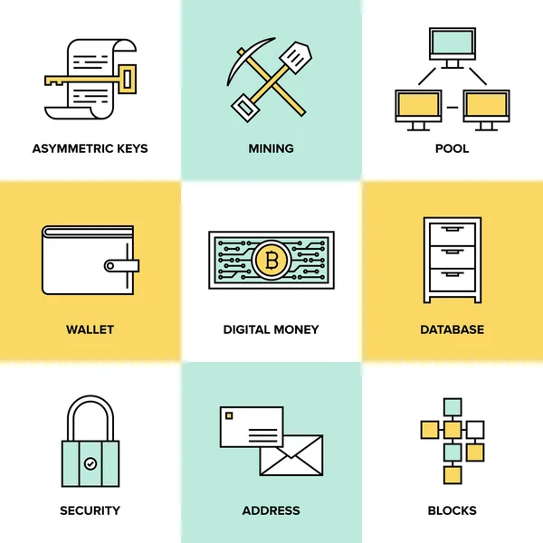 Cryptocurrency and digital money  icons — Stock Vector