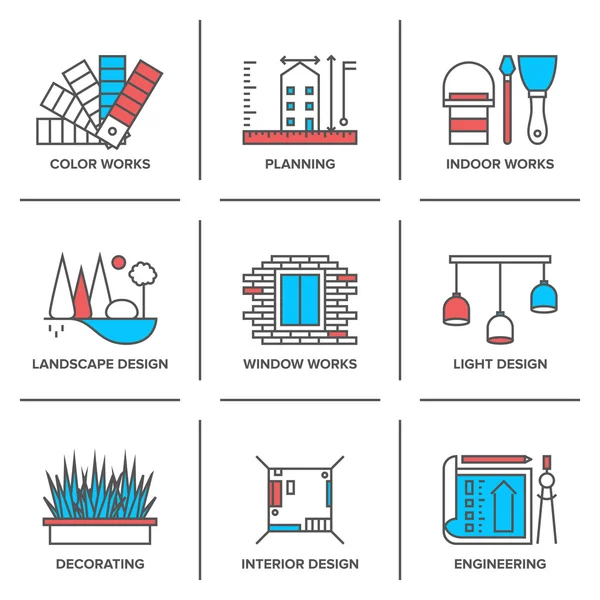 Ícones de design de interiores e paisagens —  Vetores de Stock