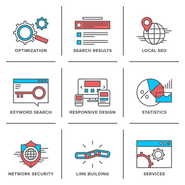 Symbole für Suchmaschinenoptimierung — Stockvektor