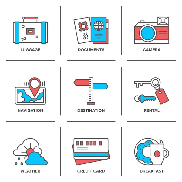 Vacation items line icons set — Stock Vector