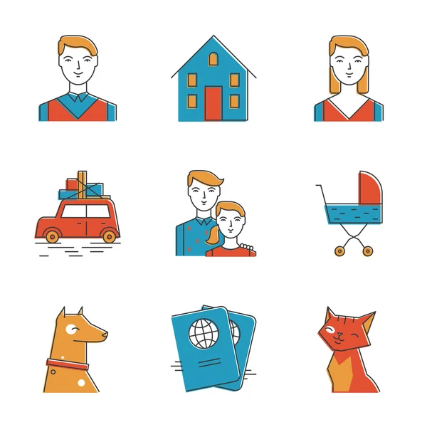 Cute family line icons set — Stock Vector