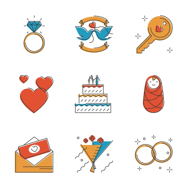 Iconos de boda y matrimonio — Vector de stock