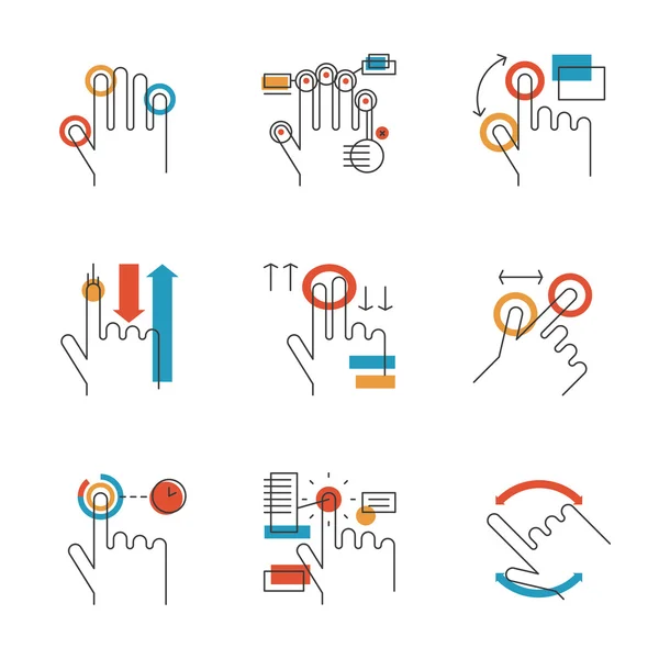 Multitouch gebaren lijn icons set — Stockvector