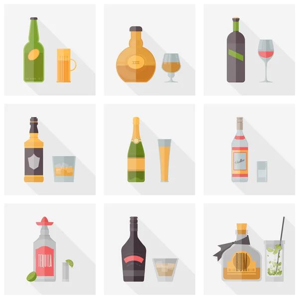 Verschiedene Symbole alkoholischer Getränke — Stockvektor