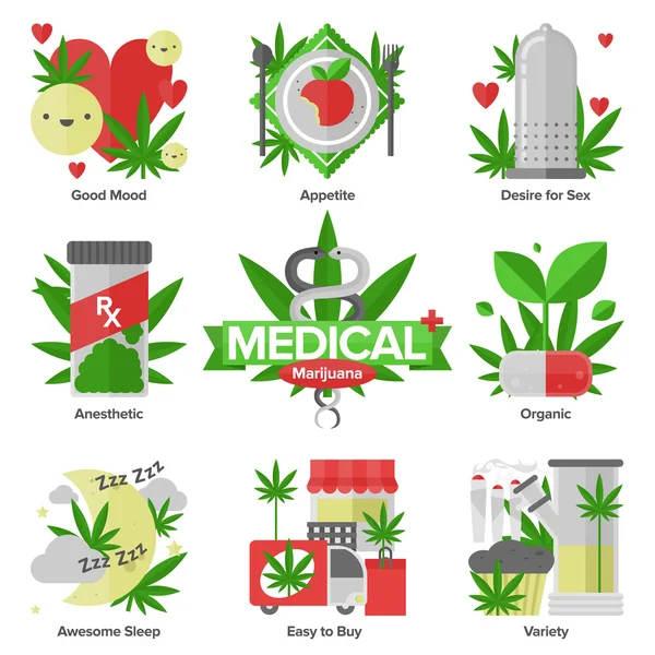 Medical marijuana flat icons — Stock Vector