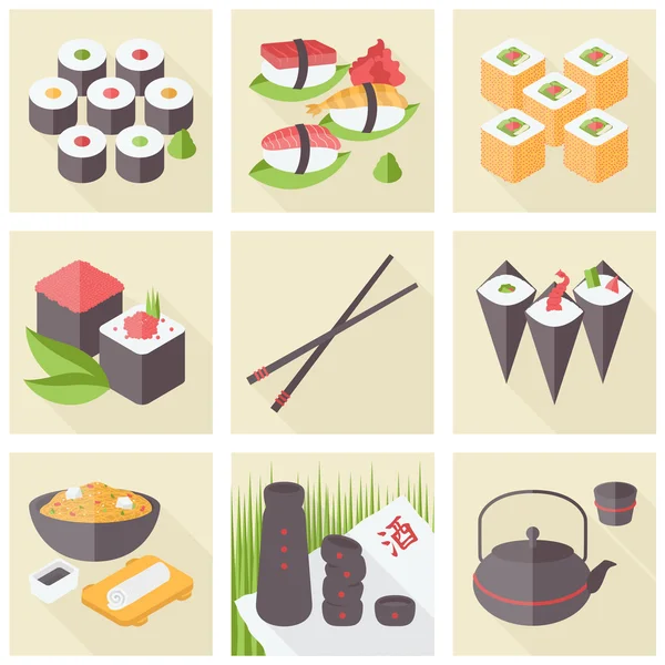 Comida asiática iconos — Vector de stock