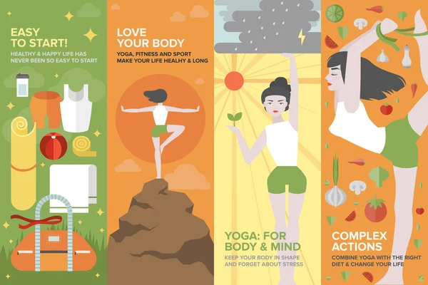Juego de banner de vida de yoga — Vector de stock