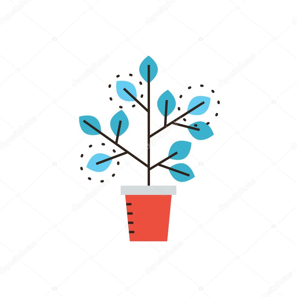 Thin line icon with flat design element of grow business, sprouting seedling, growth process, prospect of future, expansion of company, potted plant. Modern style logo vector illustration concept.