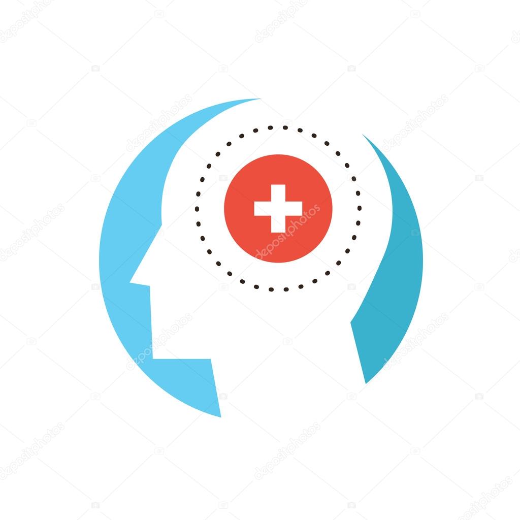 Thin line icon with flat design element of mental health, human dementia, patient psychology, disorder of mind, cure psyche, clinic insane. Modern style logo vector illustration concept.
