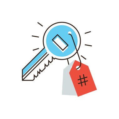 Key with hashtag flat line icon clipart