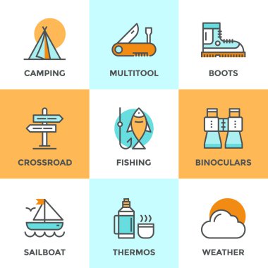 Rekreasyon kamp satır Icons set