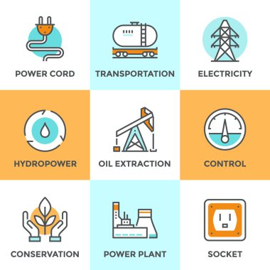 Power industry line icons set clipart