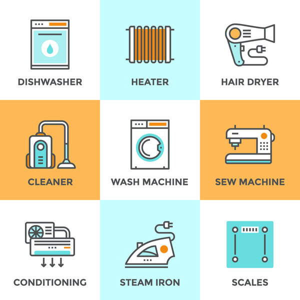 Home appliances line icons set