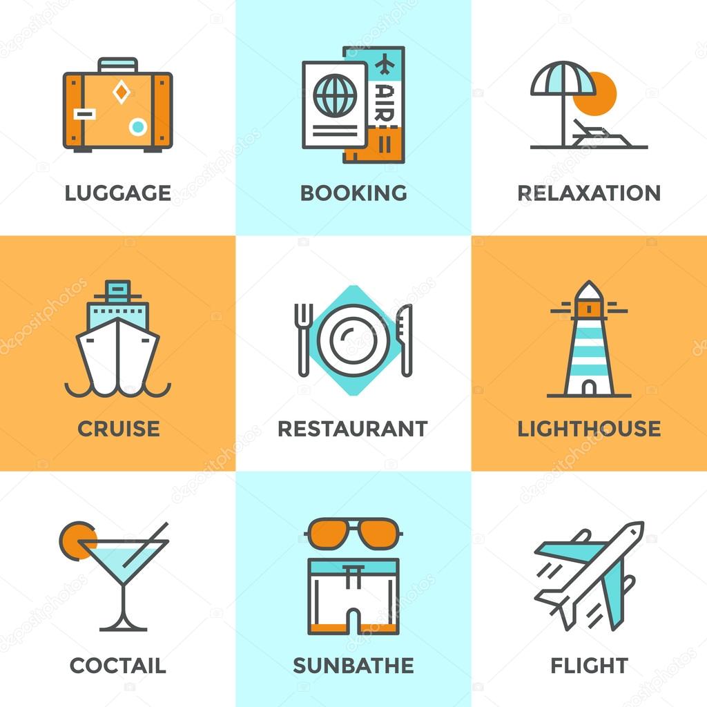 Travel and vacation line icons set