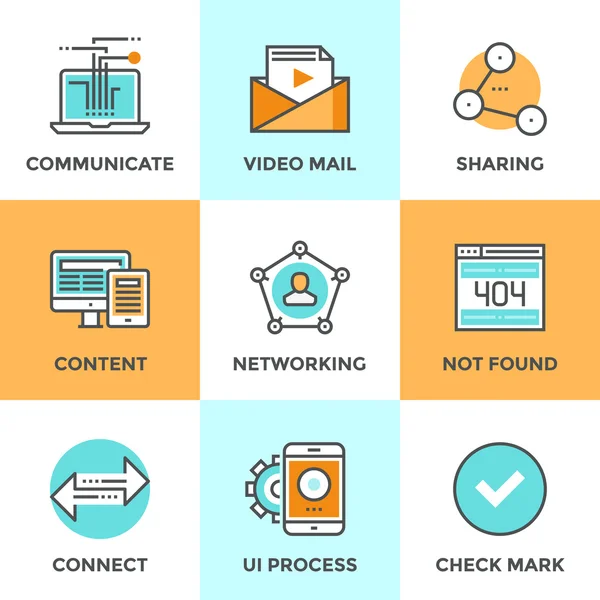 Jeu d'icônes de ligne réseau utilisateur — Image vectorielle
