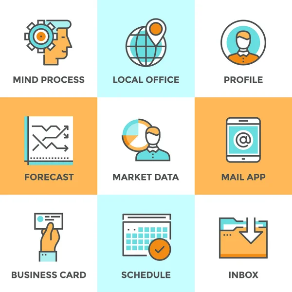 Ensemble d'icônes de ligne de flux de travail métier — Image vectorielle