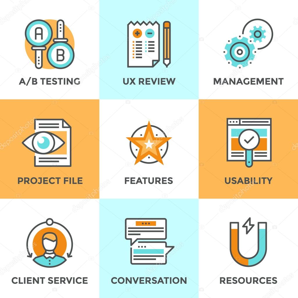 UX and usability testing line icons