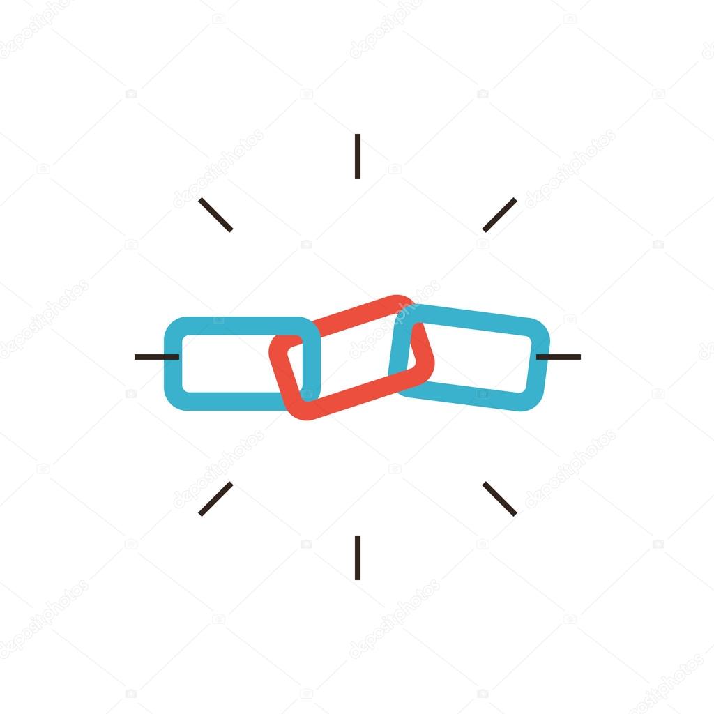 Thin line icon with flat design element of SEO link building,  linked chain, web connection, hyperlink optimization process, global communication.
