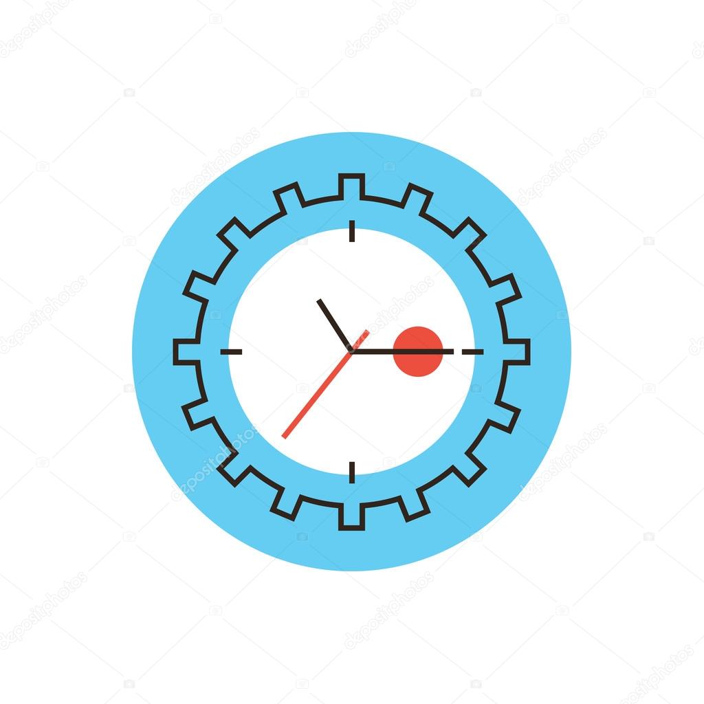 Thin line icon with flat design element of time management, business plan deadline, timeline control, timing clock, busy schedule.