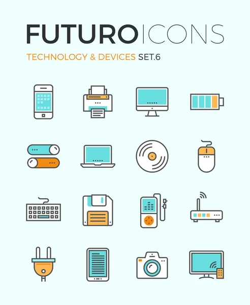 Dispositivos tecnológicos futuros iconos de línea — Archivo Imágenes Vectoriales