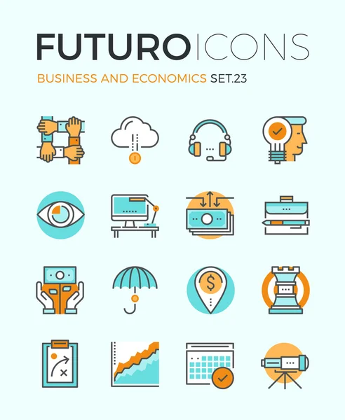 Negocios y economía futuros iconos de línea — Archivo Imágenes Vectoriales