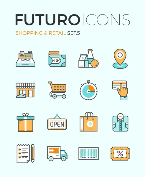 Compras y venta al por menor futuros iconos de línea — Archivo Imágenes Vectoriales