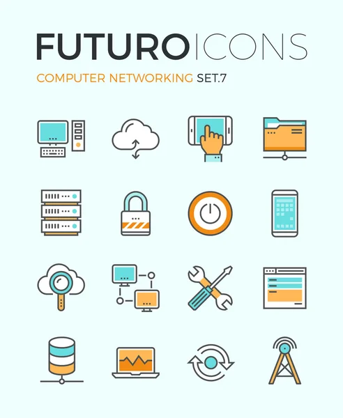 Icônes de ligne futuro réseau informatique — Image vectorielle