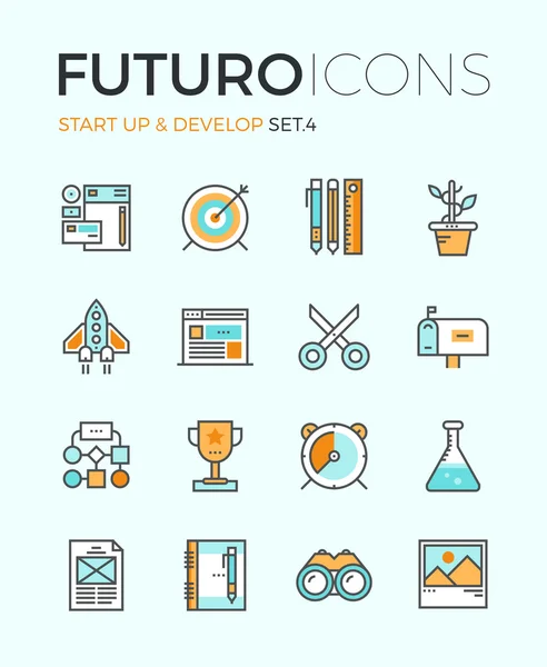 Startup develop futuro line icons — Stock Vector