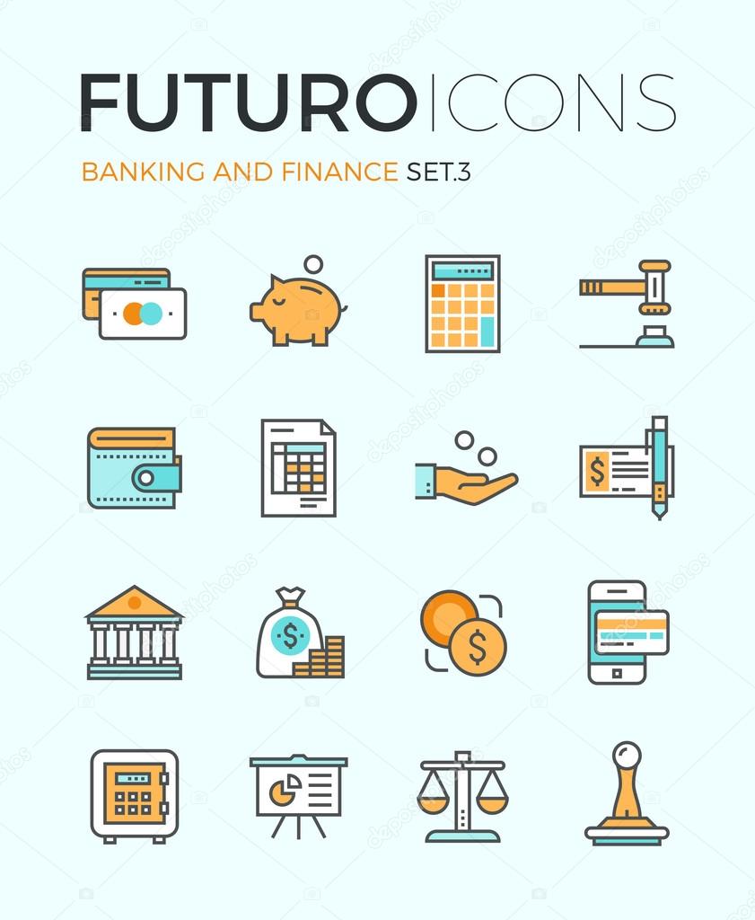 Banking and finance futuro line icons