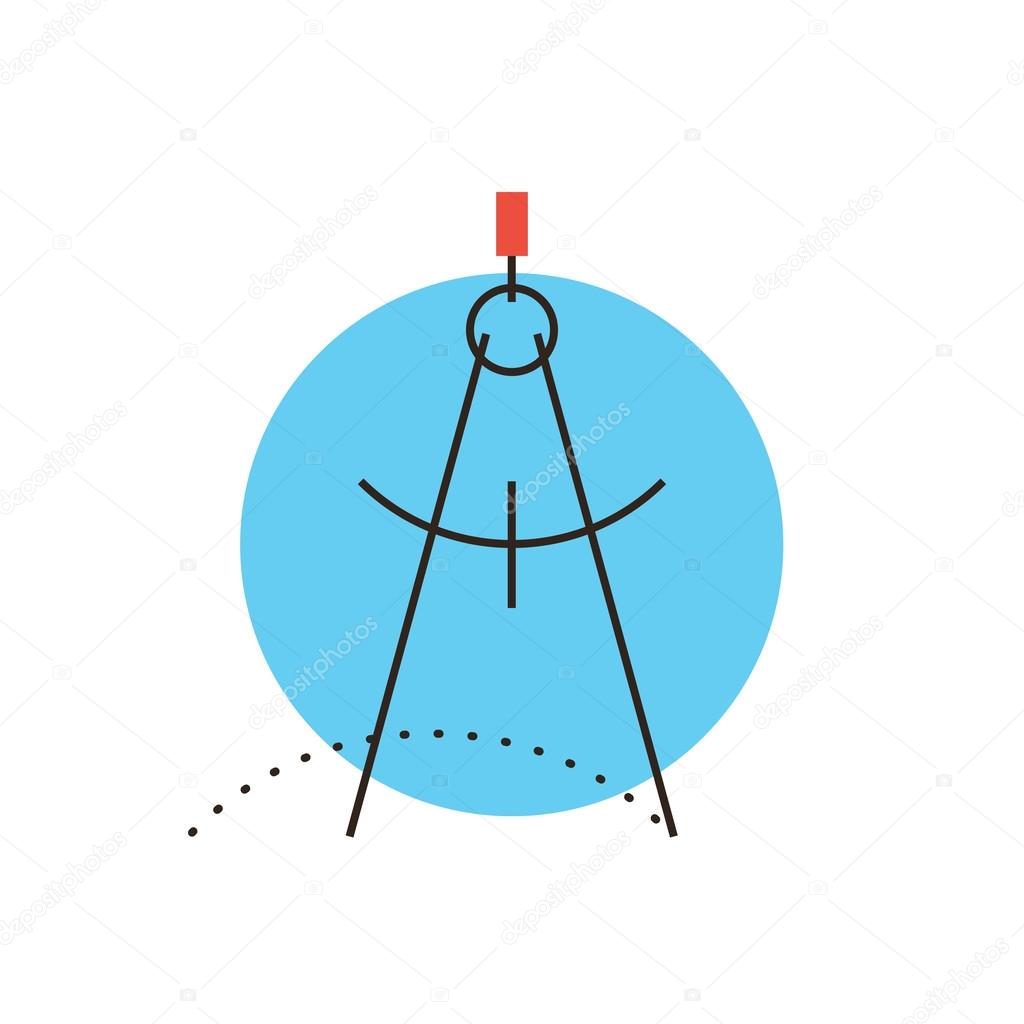 Thin line icon with flat design element of architecture compass, compasses drawing geometry, engineering project, drafting precise tool. Modern style logo vector illustration concept.