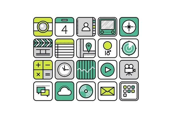 Mobile apps line style icons — Stock Vector