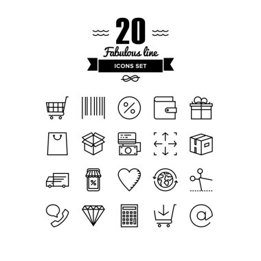 Perakende mağaza öğeleri Icons set hattı