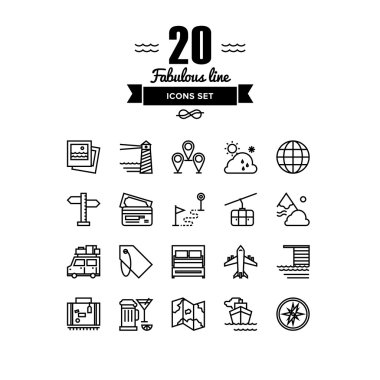Travel and vacation line icons set clipart