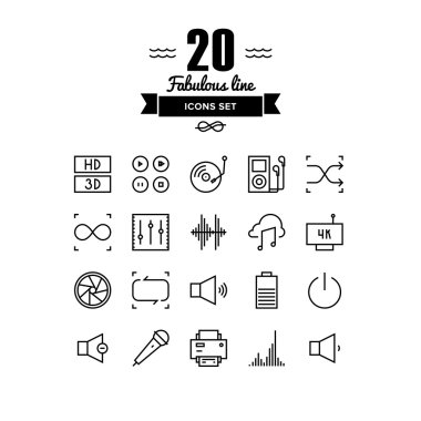 Çoklu ortam öğeleri Icons set hattı