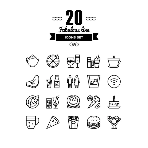 Conjunto de iconos de línea de alimentos y bebidas para restaurantes — Vector de stock