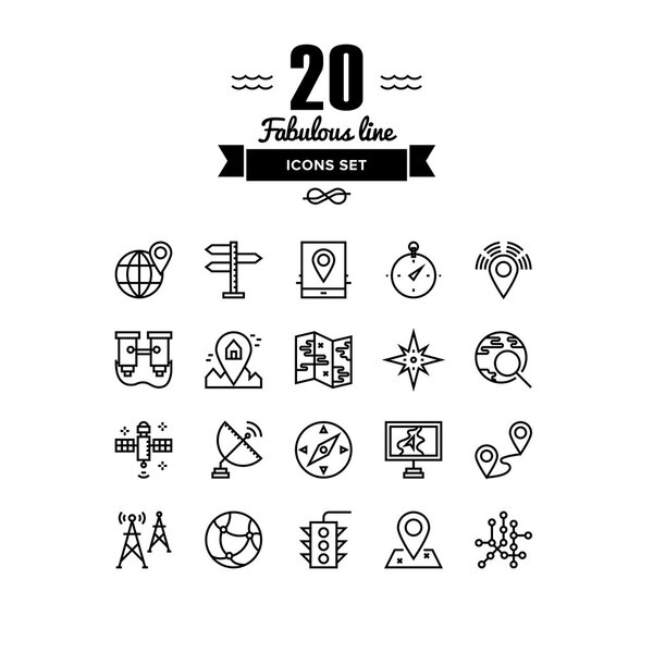 Набор значков геолокации и навигационной линии
