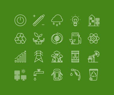 Ekoloji ve enerji öğeleri Icons set hattı