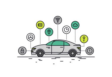 Driverless car line style illustration