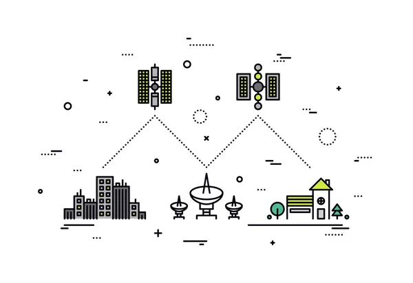 Satellite network line style illustration — ストックベクタ