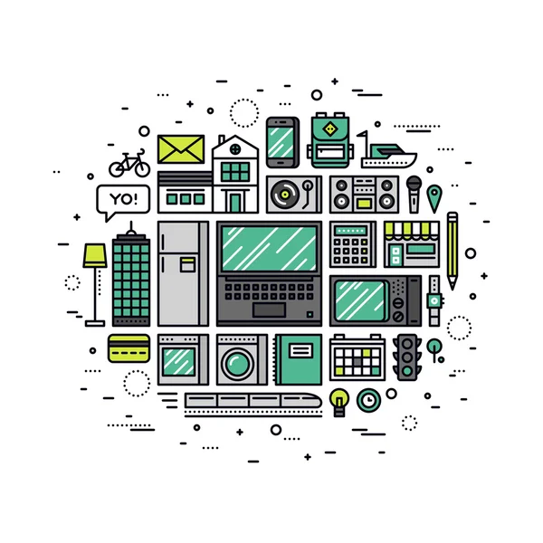 Internet de las cosas línea estilo ilustración — Vector de stock