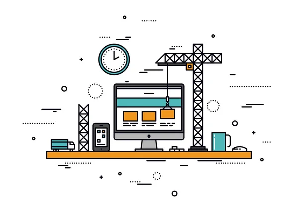 Sitio web línea de construcción estilo ilustración — Vector de stock