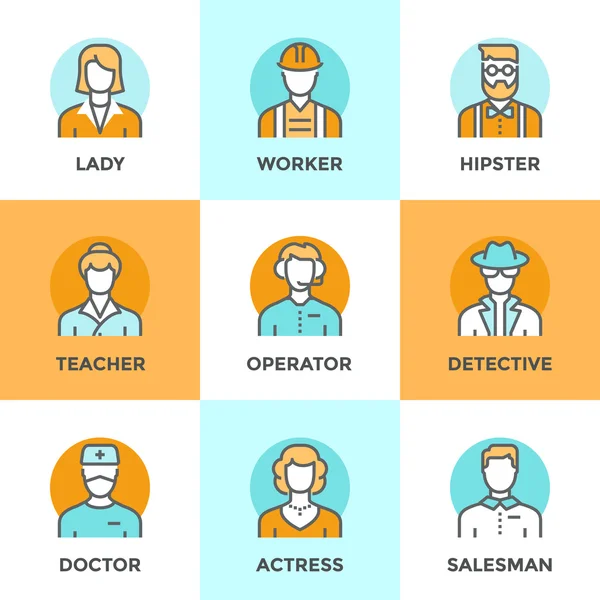 Personnes ligne de profession icônes ensemble — Image vectorielle