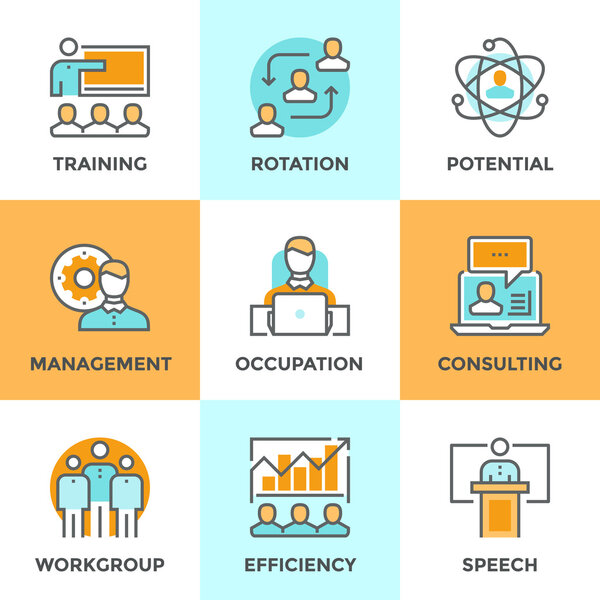 Corporate management line icons set